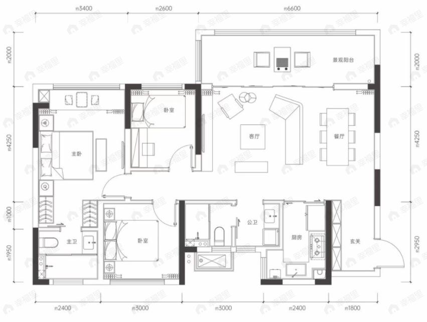 首钢璟悦里3室2厅2卫户型图