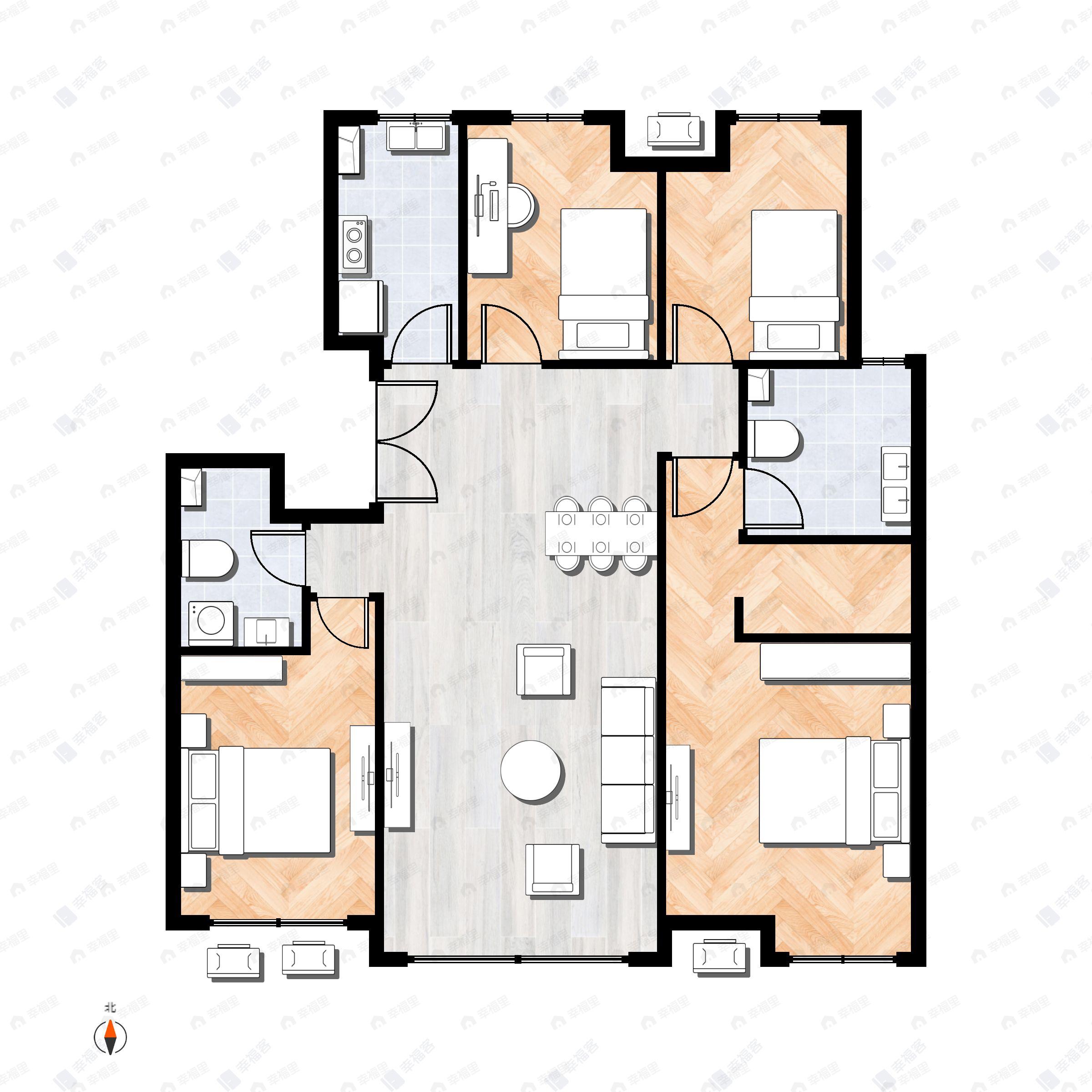 4室2厅2卫建面142平户型图