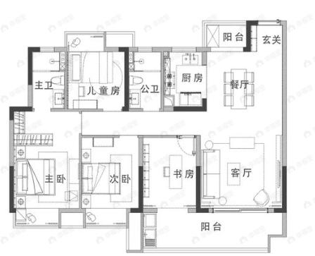 华章朝阳文苑4室2厅2卫户型图