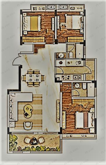 山城小院3室1厅2卫户型图