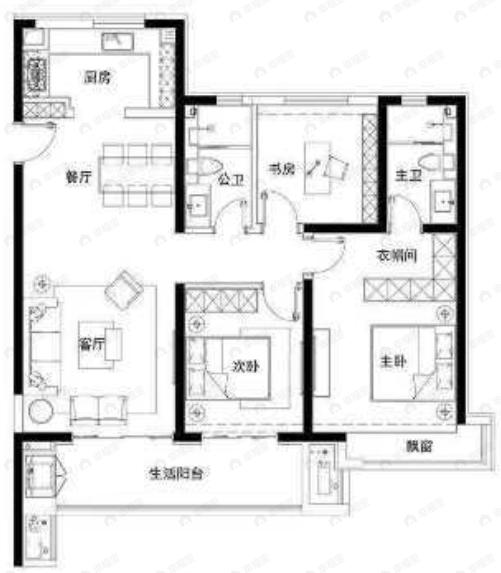融信时光之城3室2厅2卫户型图
