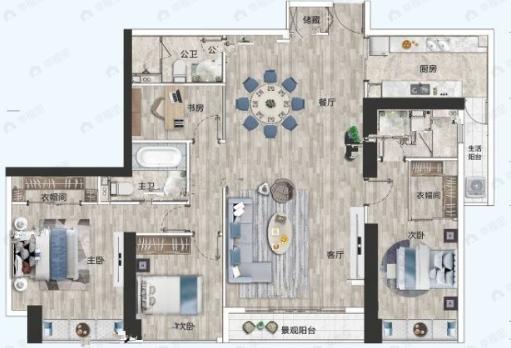 君临海域润之4室2厅3卫户型图