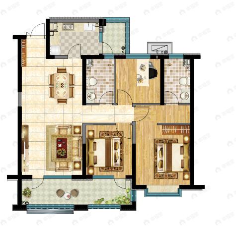 金柏悦海3室2厅2卫户型图