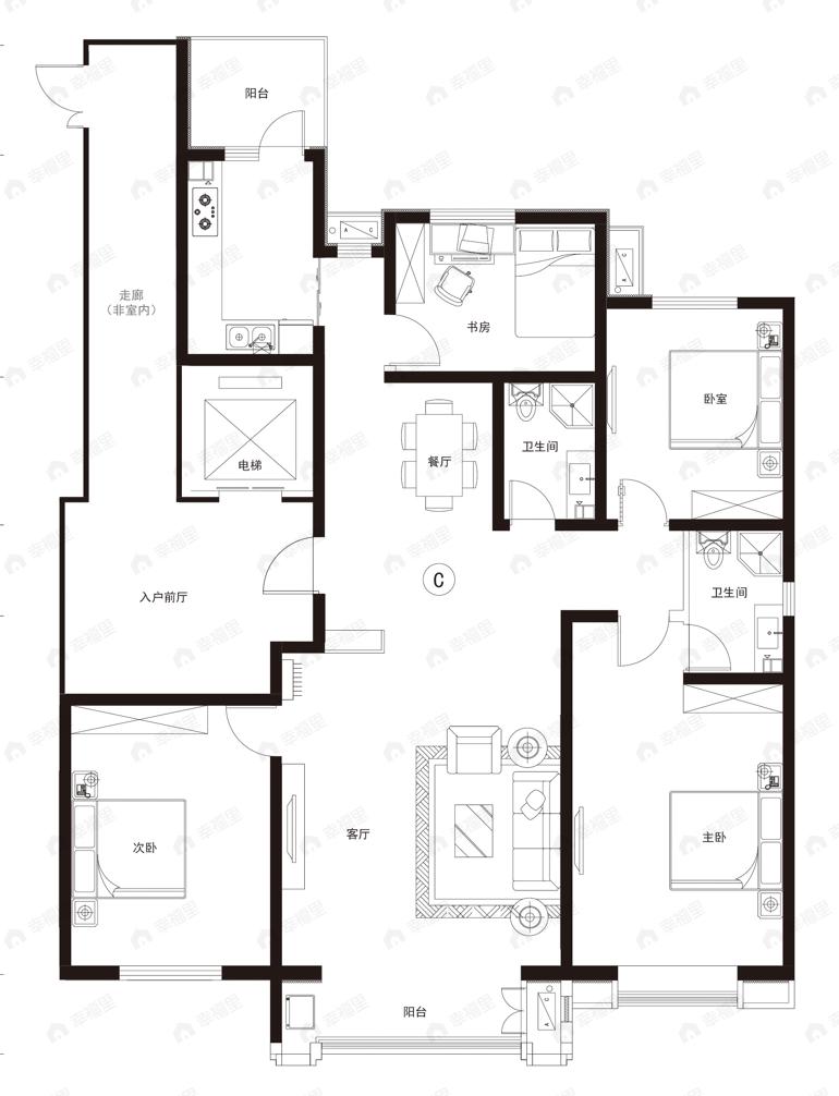 学苑馨城4室2厅2卫户型图