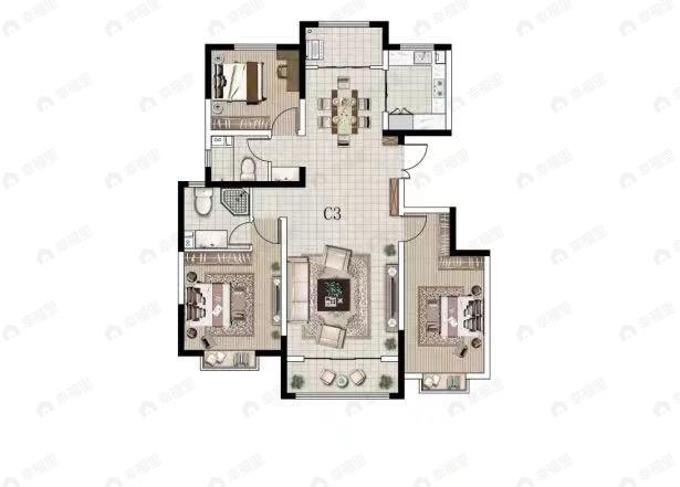 城乡居壹号苑3室2厅2卫户型图