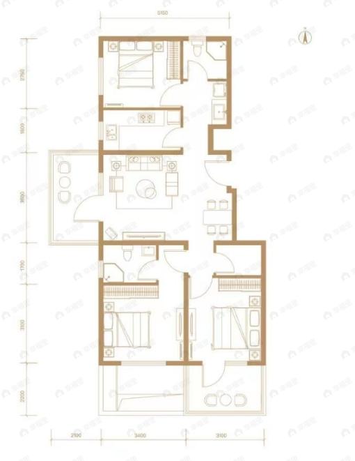 逸趣城3室2厅2卫户型图