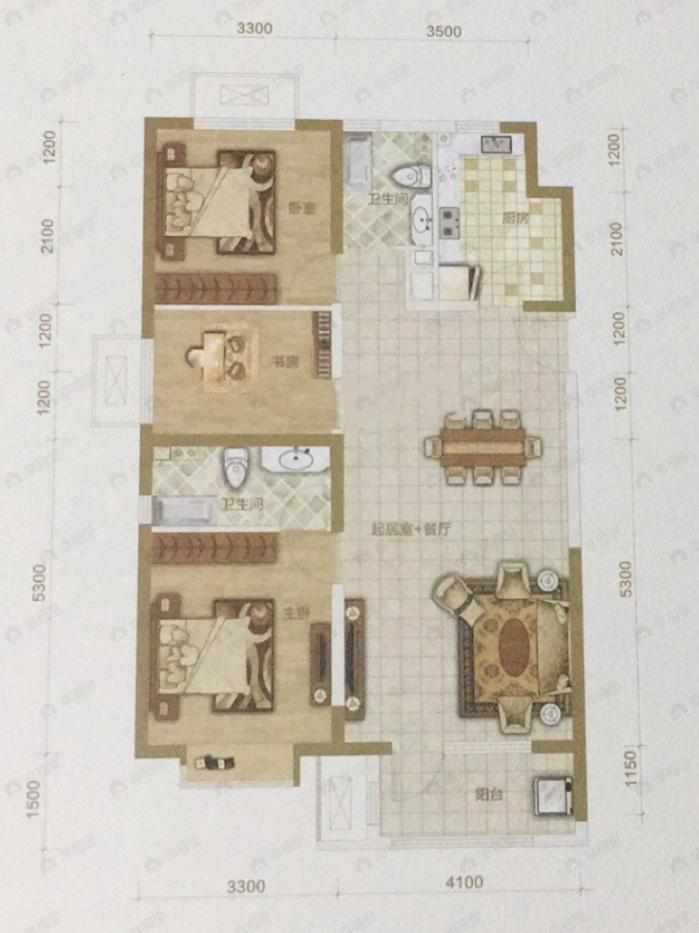 熙科柏悦山3室2厅2卫户型图