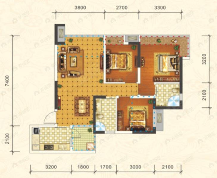 林溪康城3室2厅2卫户型图