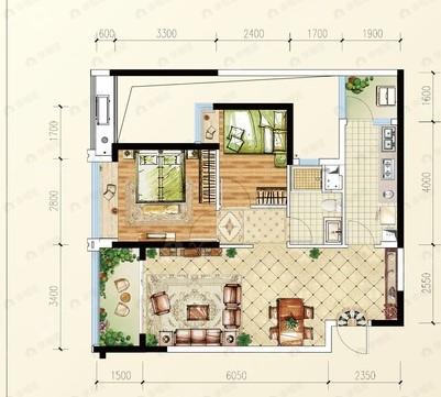 重庆恒大轨道时代2室2厅1卫户型图