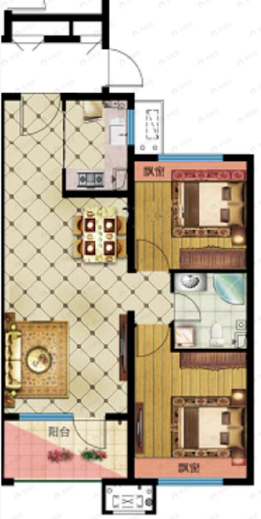 荣盛和悦名邸2室2厅1卫户型图