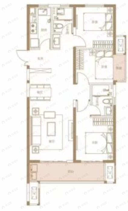 富田城九鼎公馆3室2厅2卫户型图