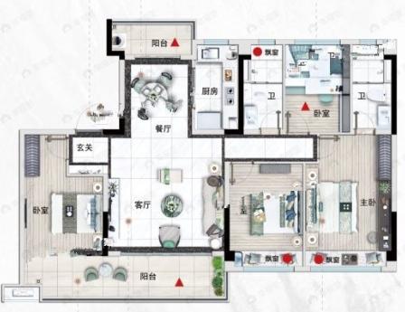 4室2厅2卫建面141平南户型图