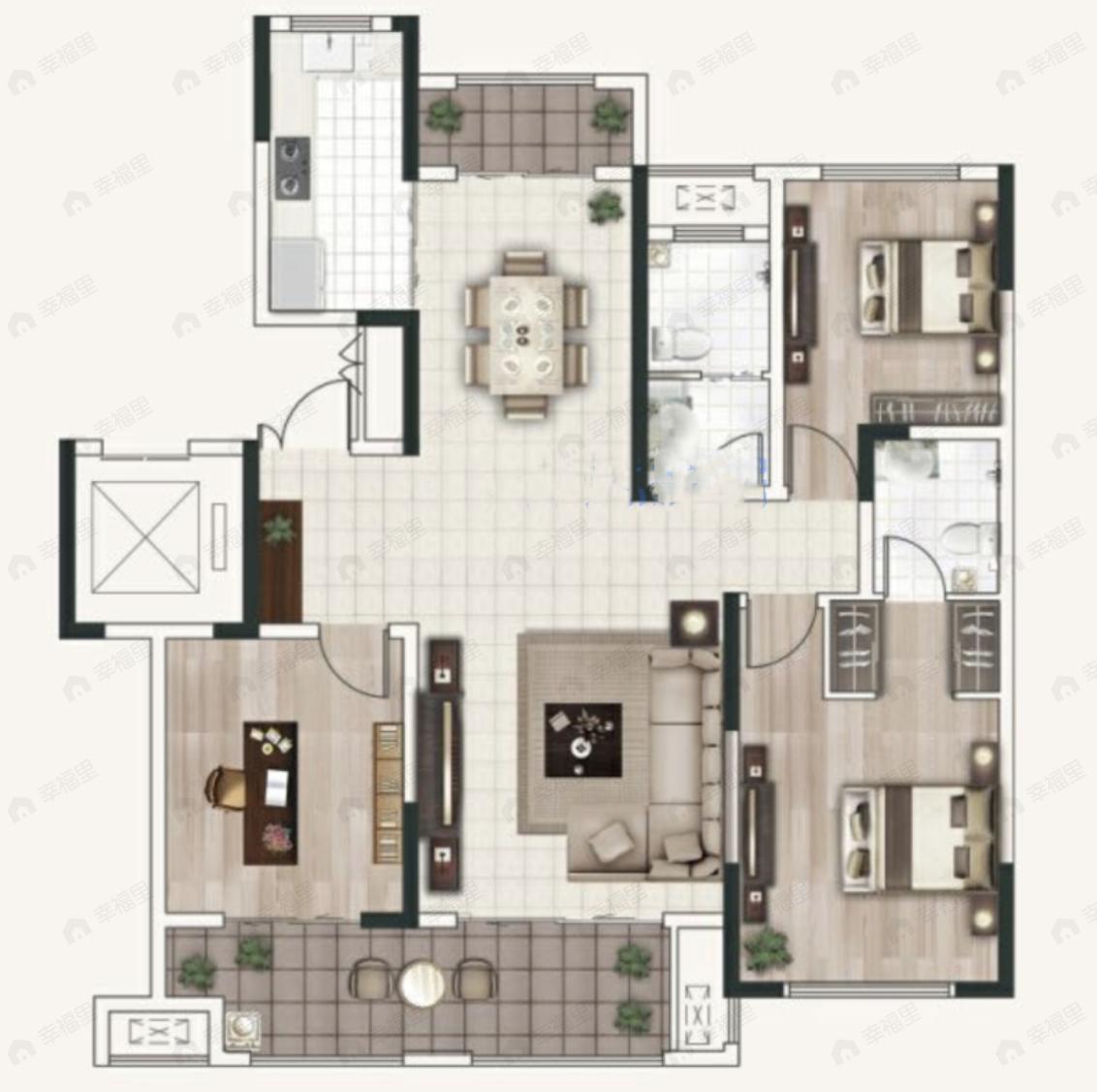 绿城洛阳桃花源3室2厅2卫户型图