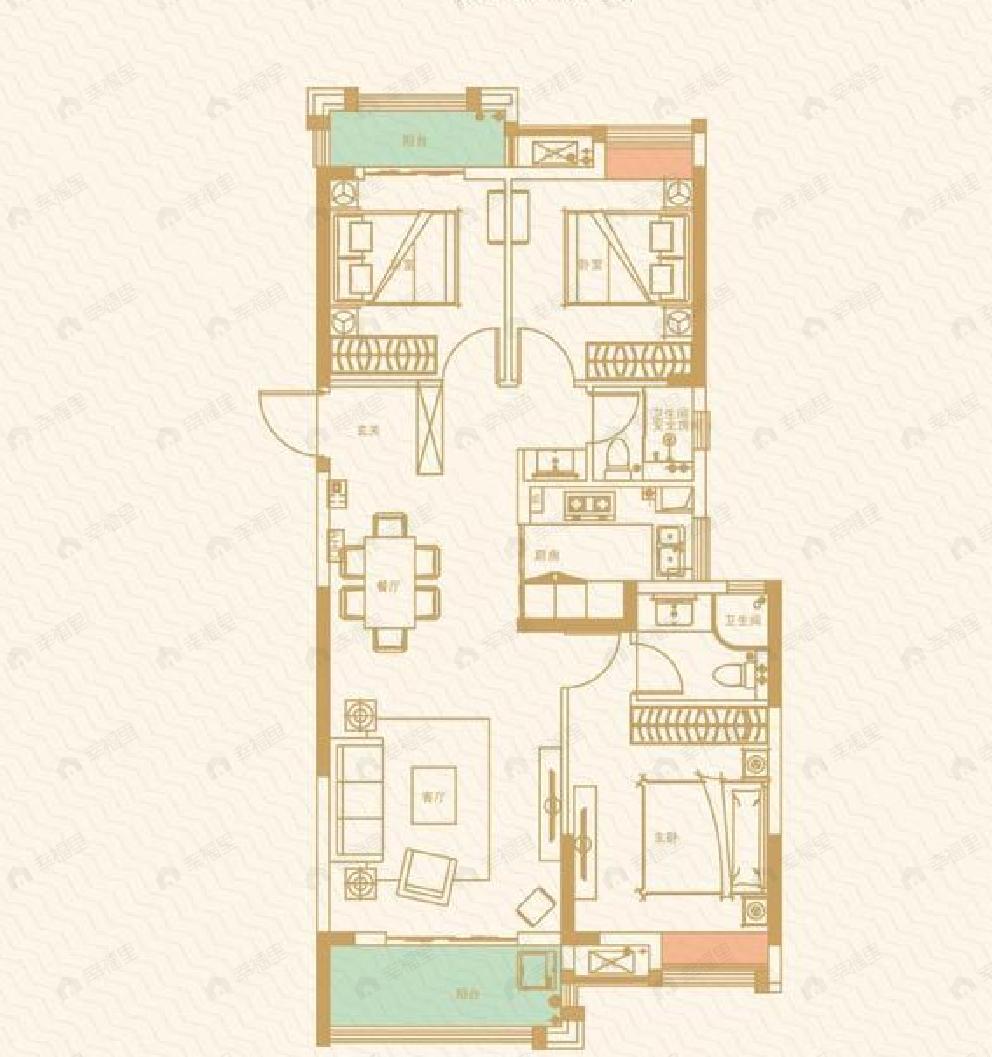 三远大爱城3室2厅2卫户型图