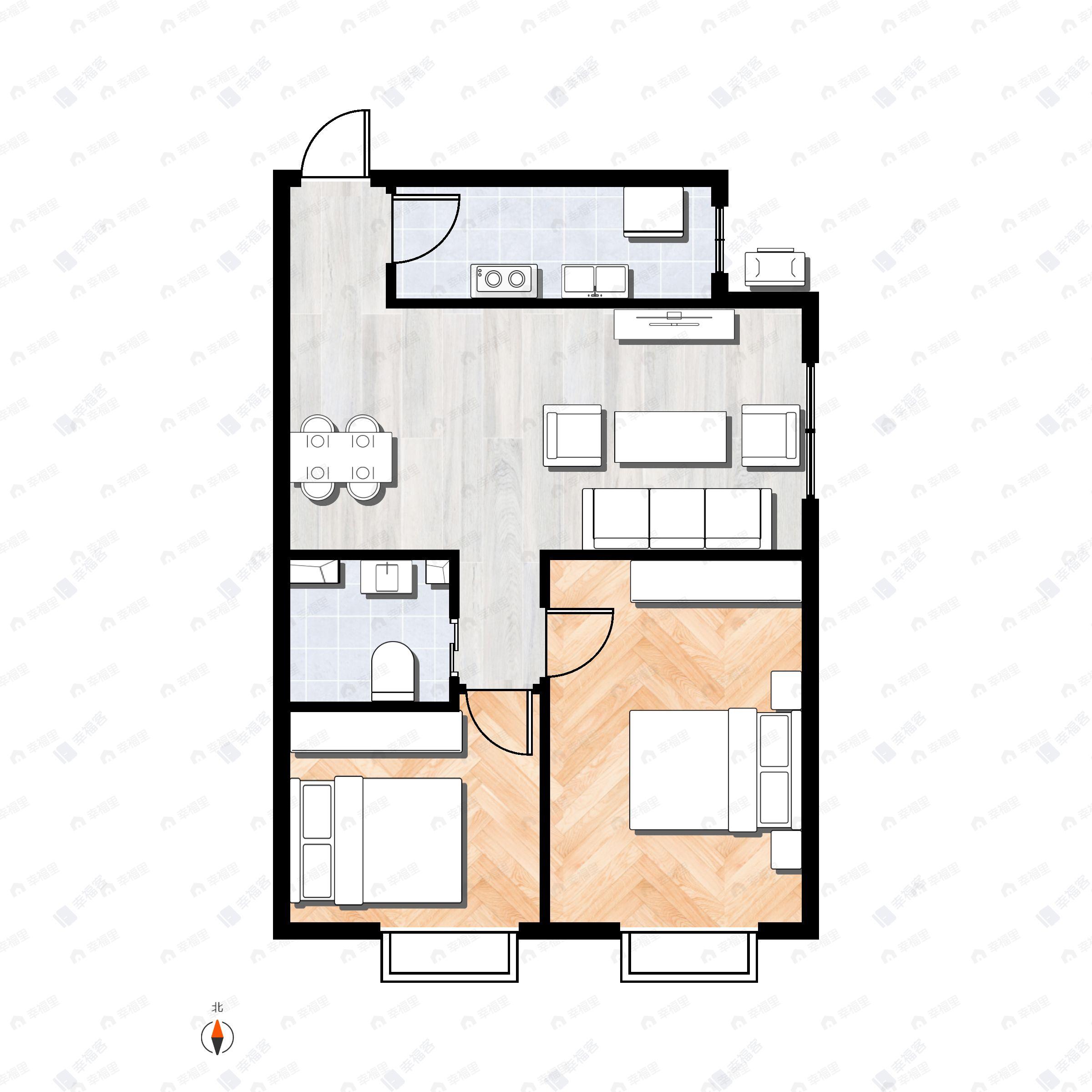 北京东湾2室2厅1卫户型图