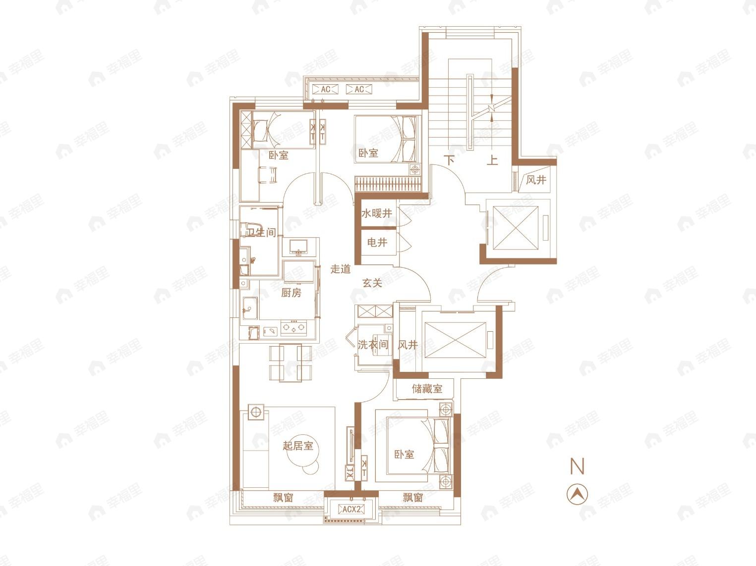 越秀天恒怀山府3室2厅1卫户型图