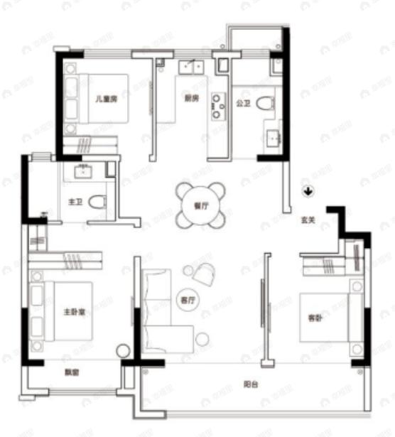 城湾3室2厅2卫户型图