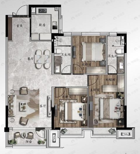碧桂园云顶3室2厅2卫户型图