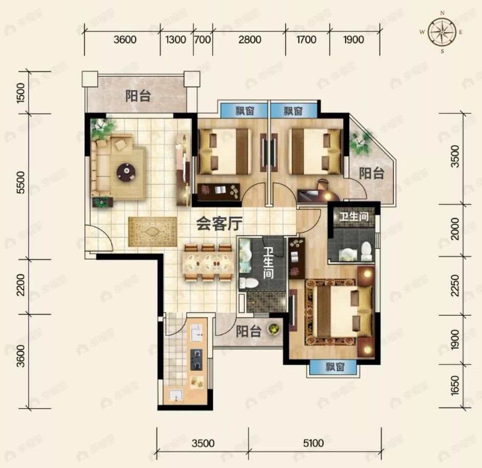 侨雅苑3室2厅2卫户型图