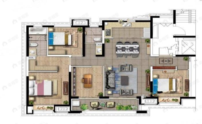 3室2厅2卫建面142m²北|南户型图