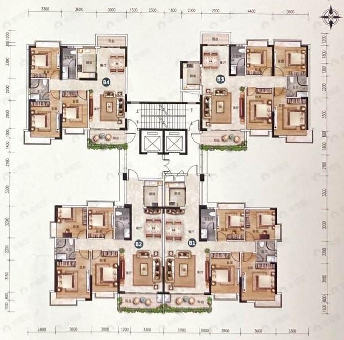 3室2厅2卫建面105平户型图