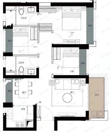佳兆业云望府3室2厅2卫户型图