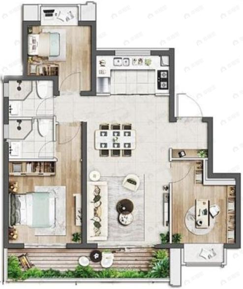 首创誉华洲3室2厅2卫户型图