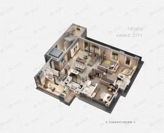 3室2厅3卫建面115m²南|北户型图