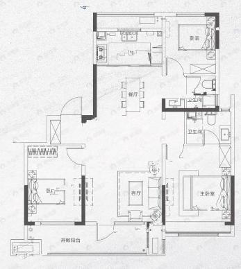 高实城3室2厅2卫户型图