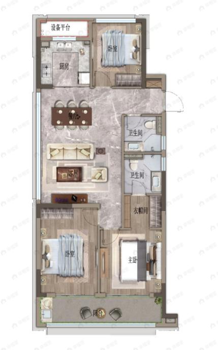 滨江福田里3室2厅2卫户型图