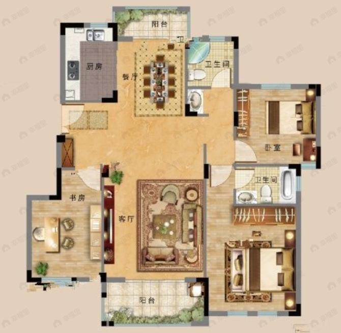 加州橘郡3室2厅2卫户型图