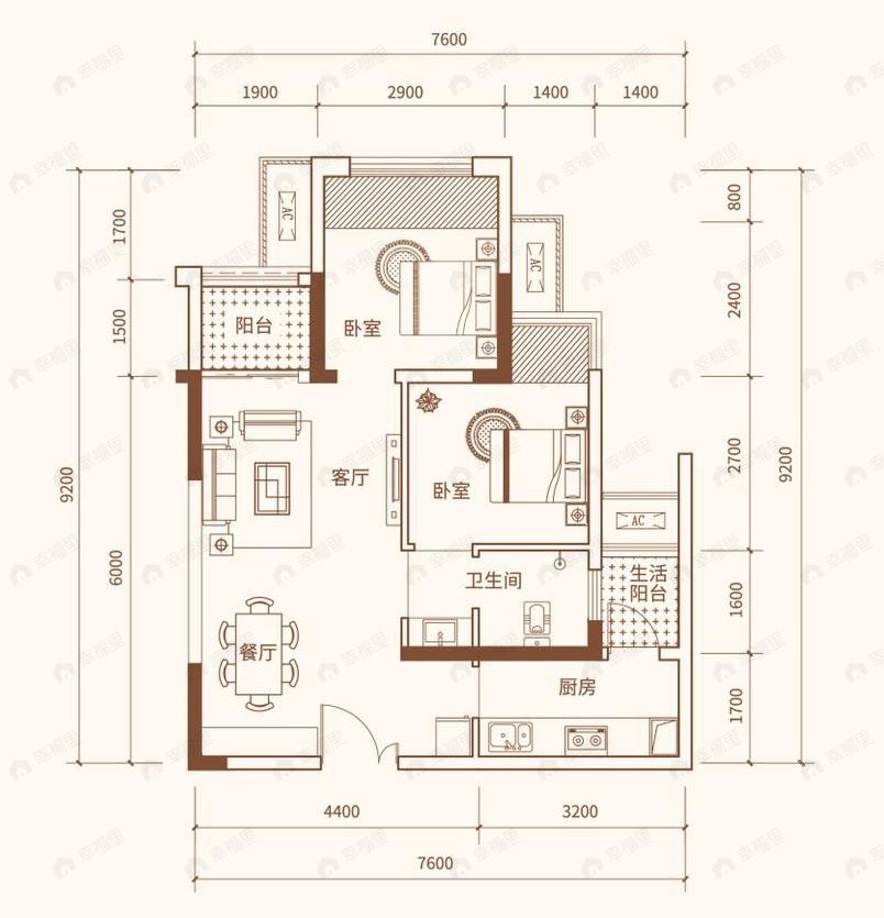 北新御龙湾2室2厅1卫户型图