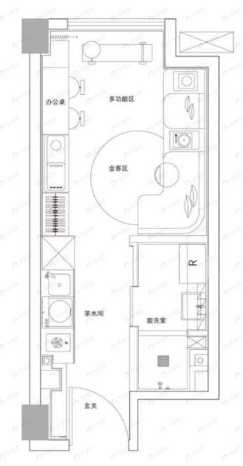 1室1厅建面35m²东北户型图