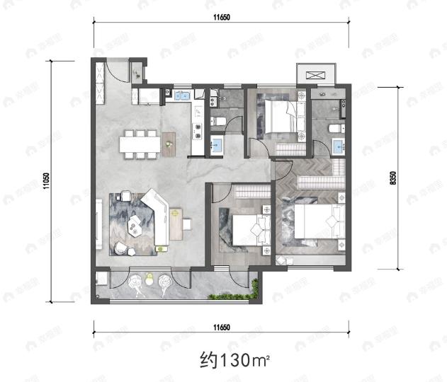 龙湖砚熙台3室2厅2卫户型图
