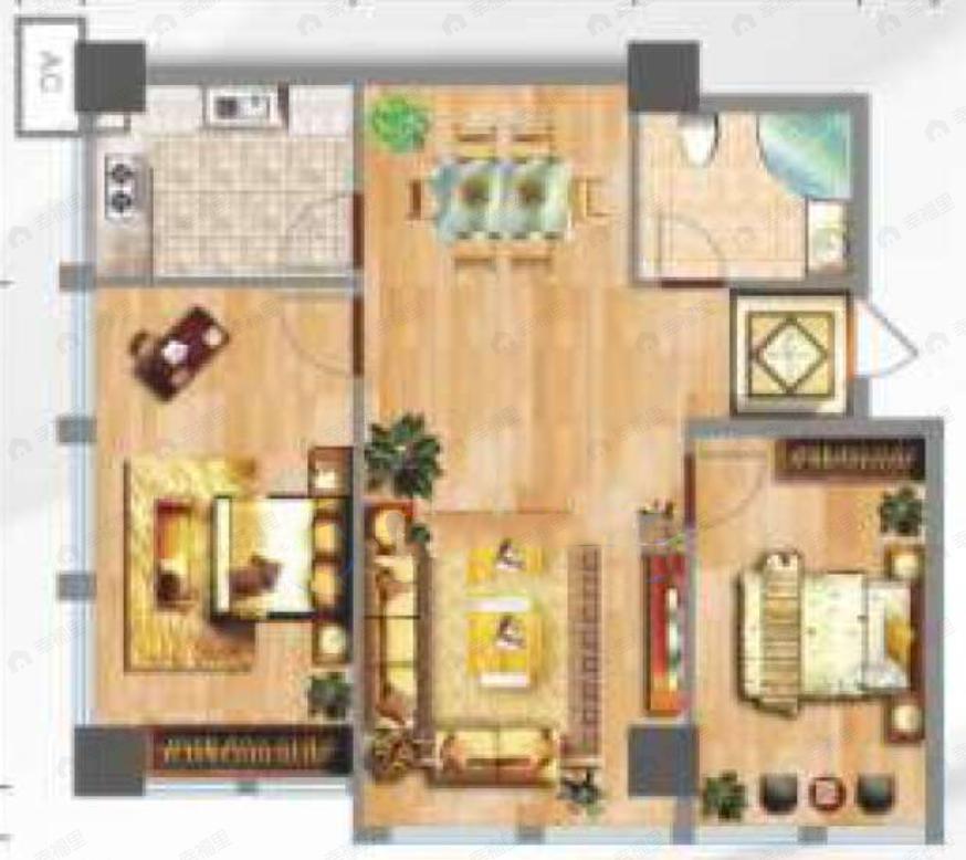 泾渭国际中心2室2厅1卫户型图