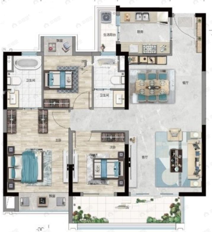 富康城紫悦府3室2厅2卫户型图