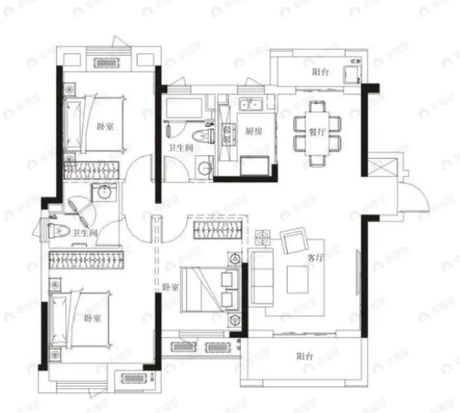 兰江公园里3室2厅2卫户型图