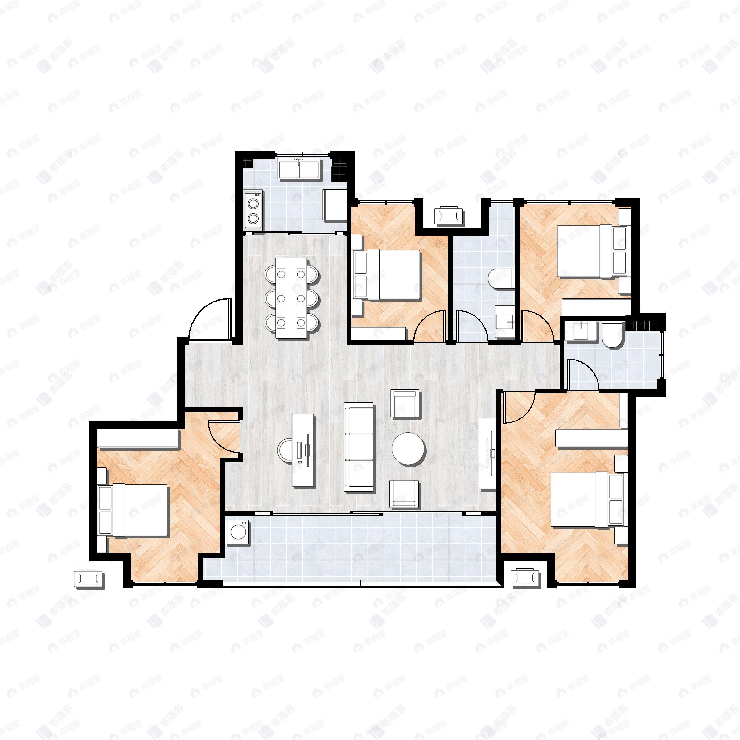 4室2厅2卫建面143m²南户型图