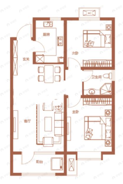 东昊骏璟学府2室2厅1卫户型图