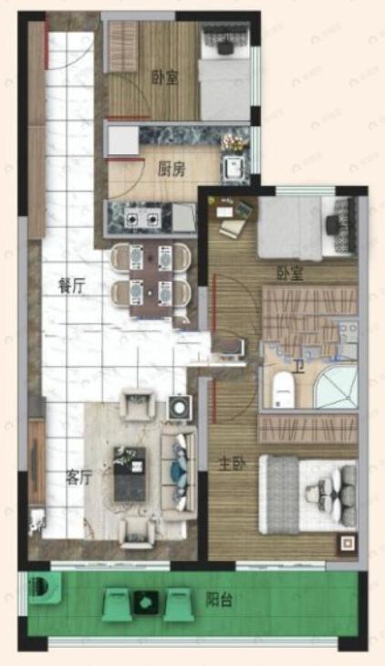 碧桂园龙腾世家3室2厅1卫户型图