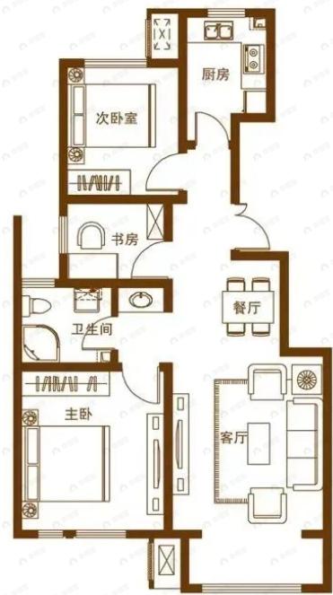 财富绿道丹庭3室2厅1卫户型图