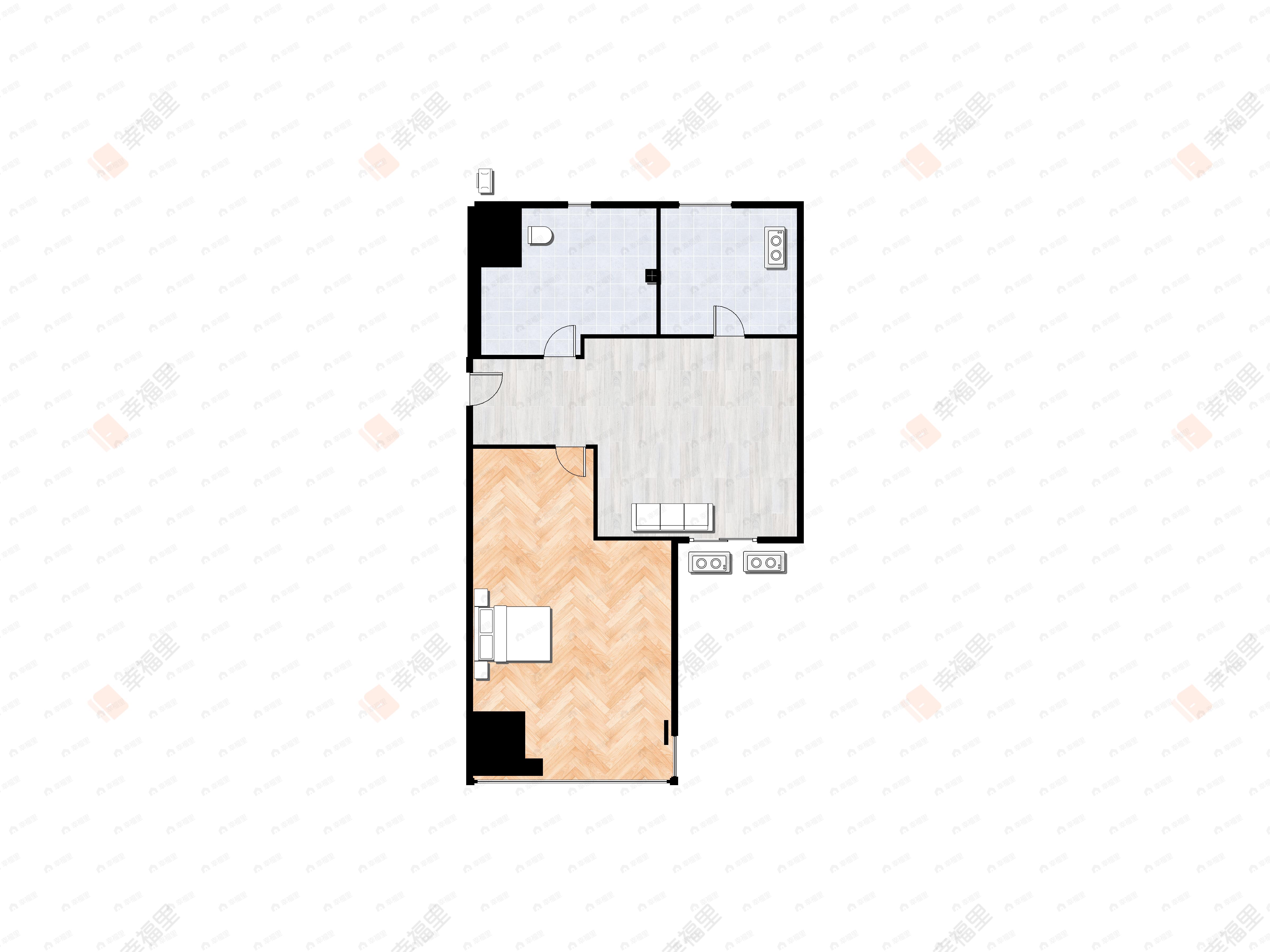 1室1厅1卫建面52m²南|北户型图