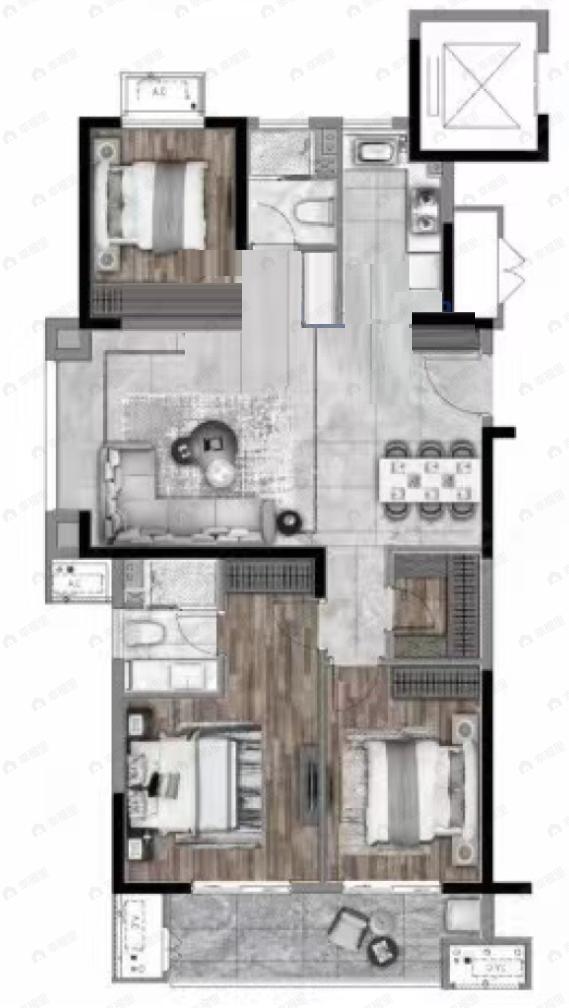 绿地淮海国博城3室2厅2卫户型图