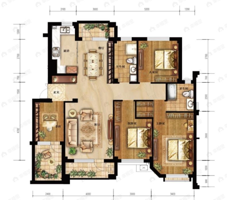 4室2厅2卫建面136平户型图