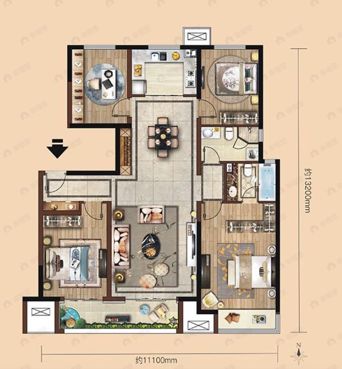 瑞辰金兰府4室2厅2卫户型图