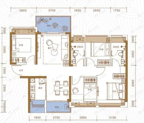 福濠华庭4室2厅2卫户型图