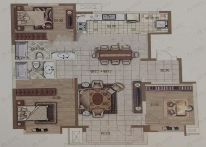 3室2厅2卫建面134平户型图