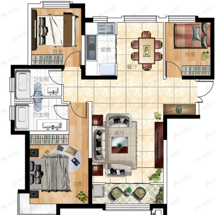 天庆蓝色港湾二期3室2厅2卫户型图
