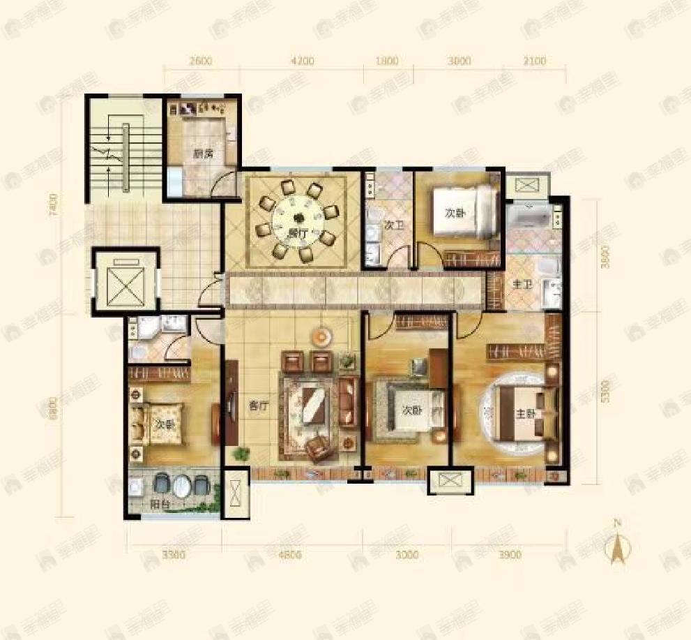 天成云玺4室2厅2卫户型图