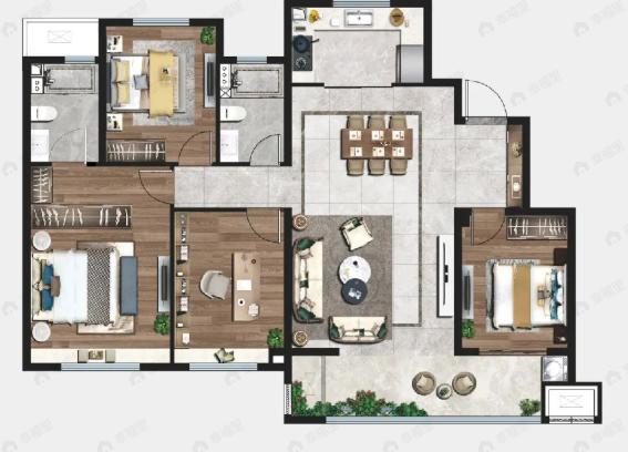 中梁鎏金雲玺4室2厅2卫户型图